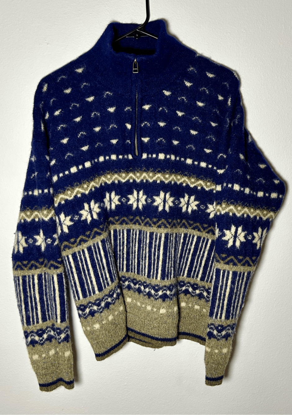 Vintage Columbia Wool Knit Women’s Sweater Blue Quarter Zip Collar Pullover Sz M